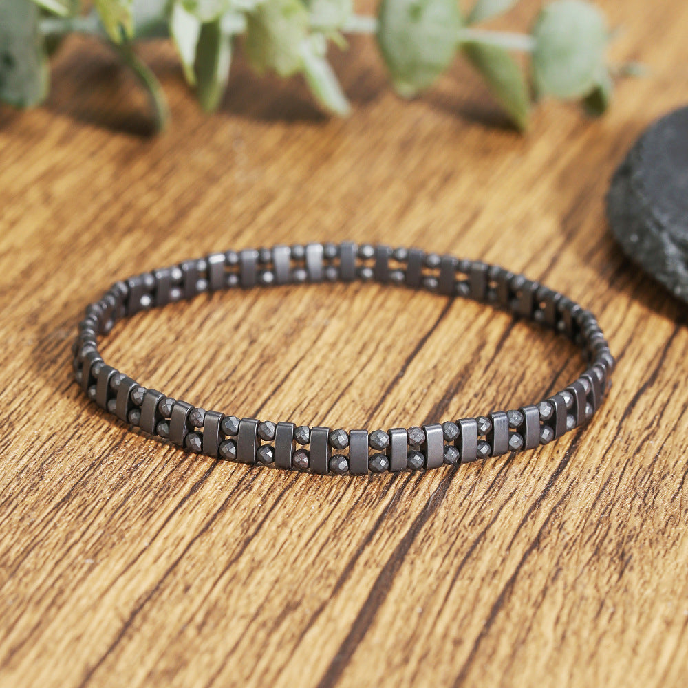 Minimalist Hip-hop Sporty Round Geometric Hematite Handmade Beaded Bracelet for Men and Women