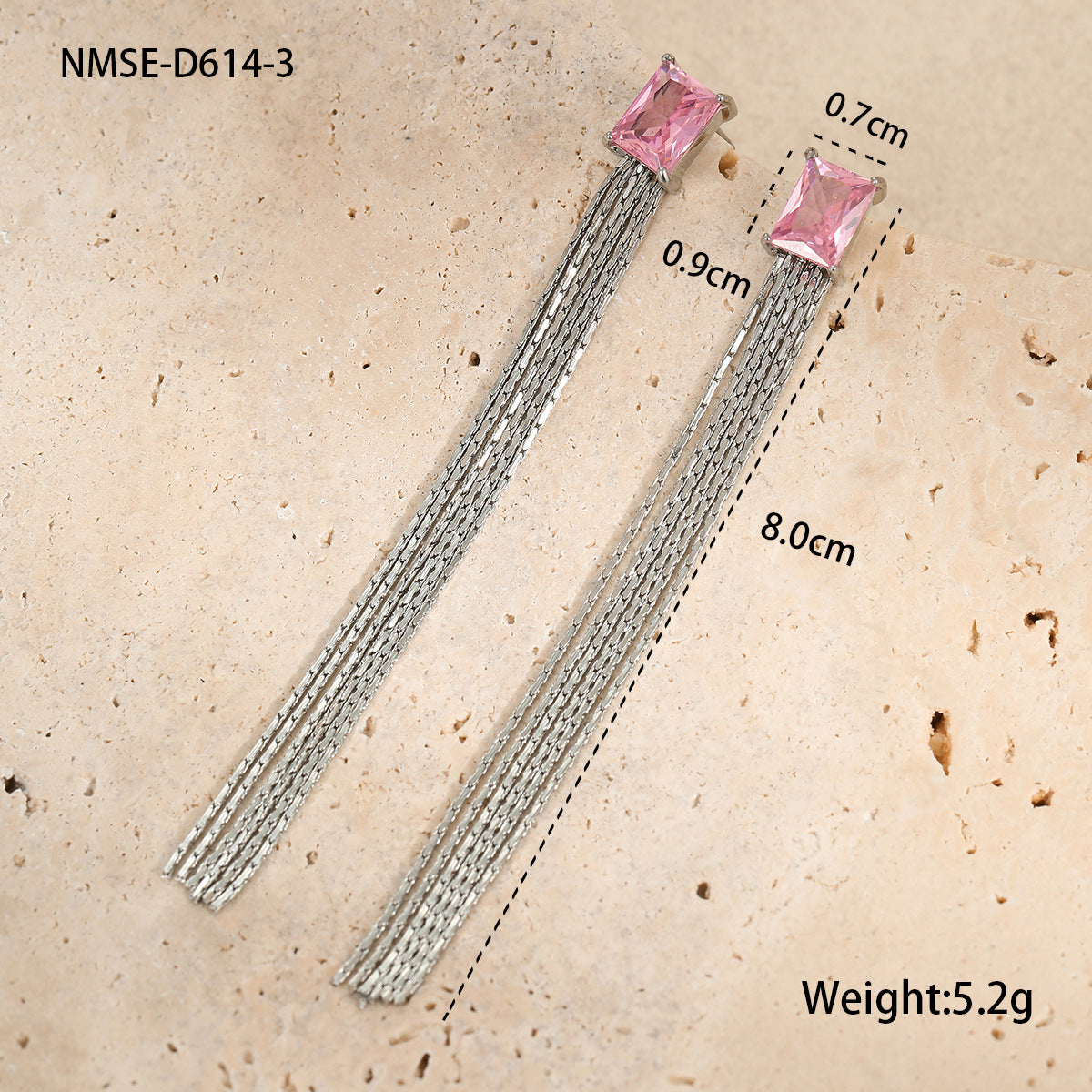 Minimalist Geometric Tassel Earrings with Zircon Inlay in Stainless Steel for Women