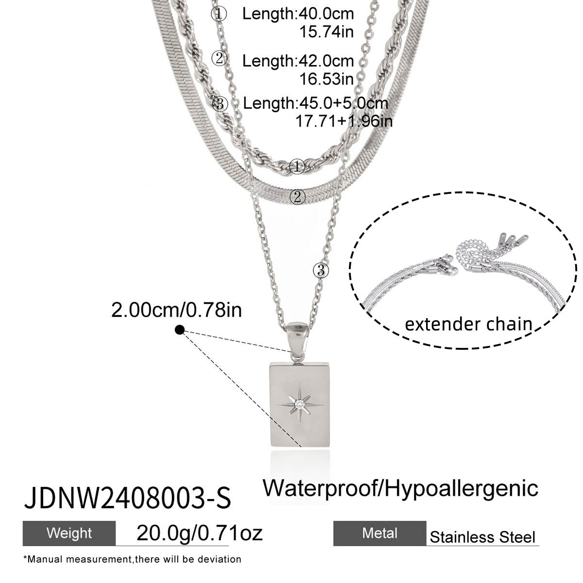 Multi-Layer Stainless Steel Star Geometric Pendant Necklace PVD Plated Casual Jewelry for Women