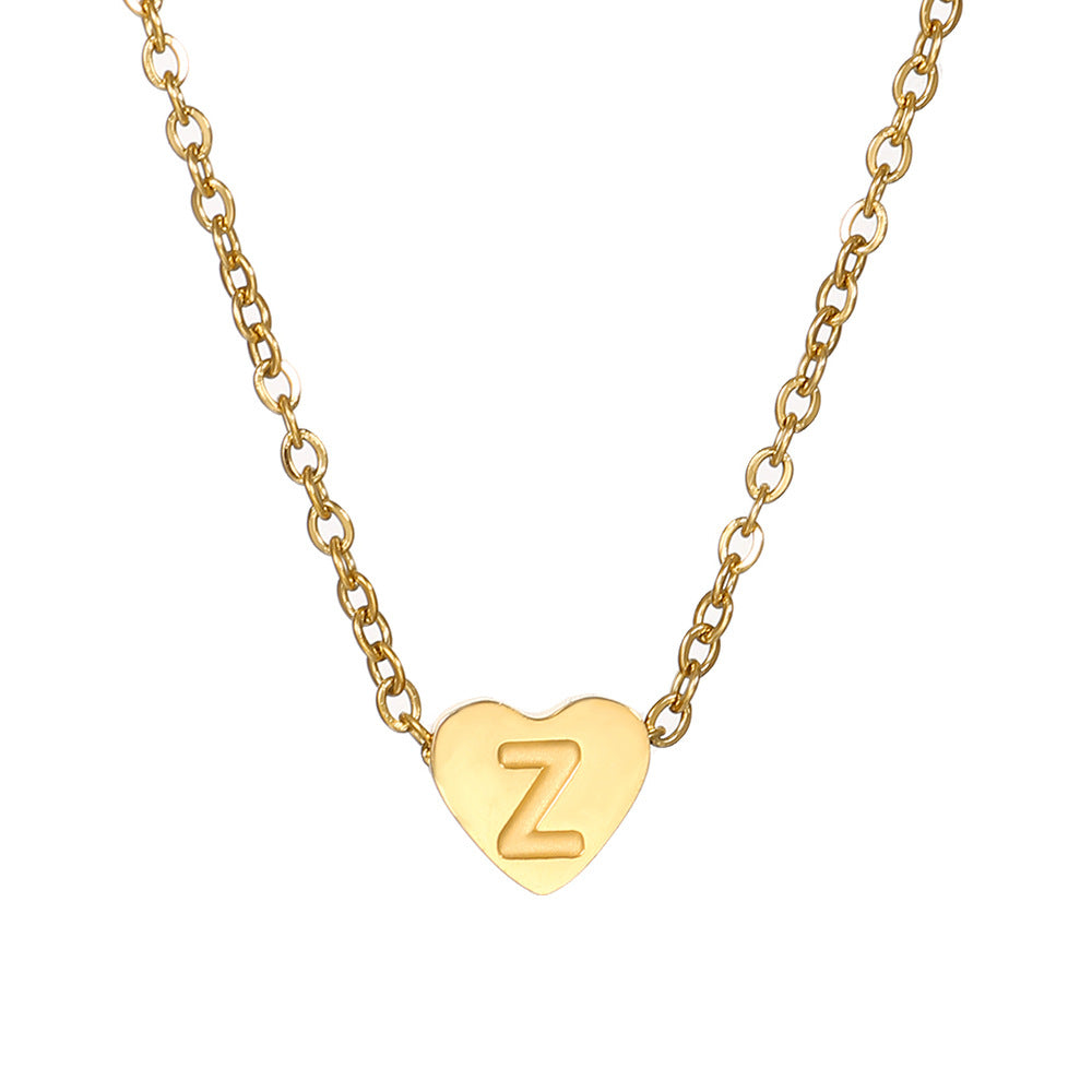 Vintage 18K Gold Plated Heart Letter Stainless Steel Necklace for Women