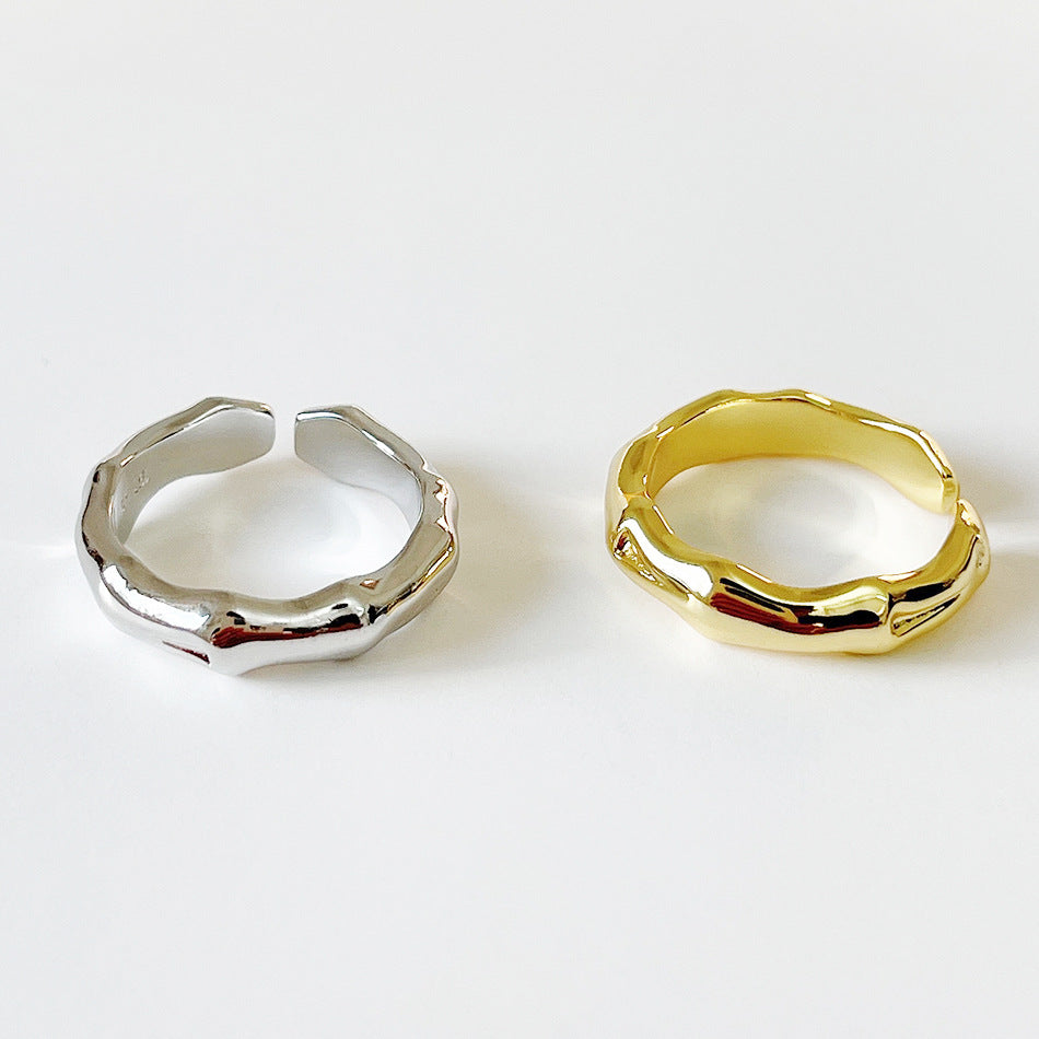 Anillo de plata de ley 925 de estilo francés con diseño de bambú, anillo minimalista con forma de corazón para mujer, joyería de moda Ins de tendencia