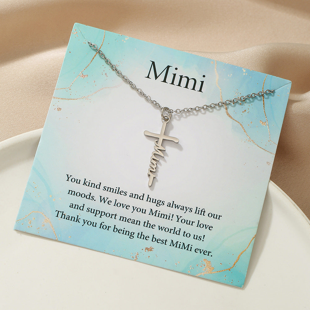 Sweet Streetwear Geometric Letter Cross Titanium Steel Necklace with Stainless Steel Pendant on Cable Chain for Women