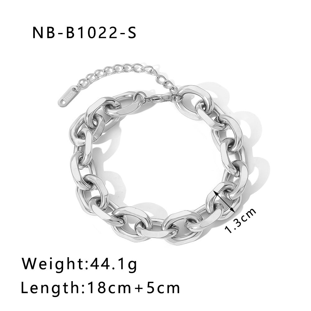 Punk Style Geometric Stainless Steel Bracelet with Thick Chain Design and 24K Gold Plated Finish