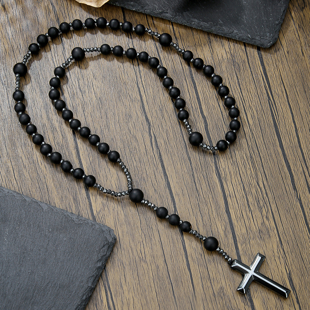 Bohemian Multicolor Natural Stone Beaded Cross Necklace for Men and Women