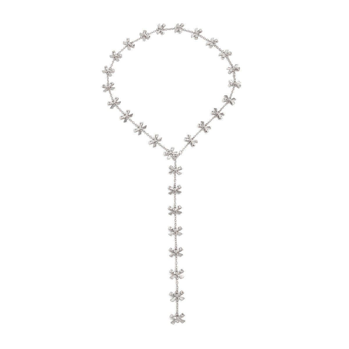 Minimalist Plated Alloy Bowknot Floral Pendant Necklace with Imitation Pearl Tassel for Women