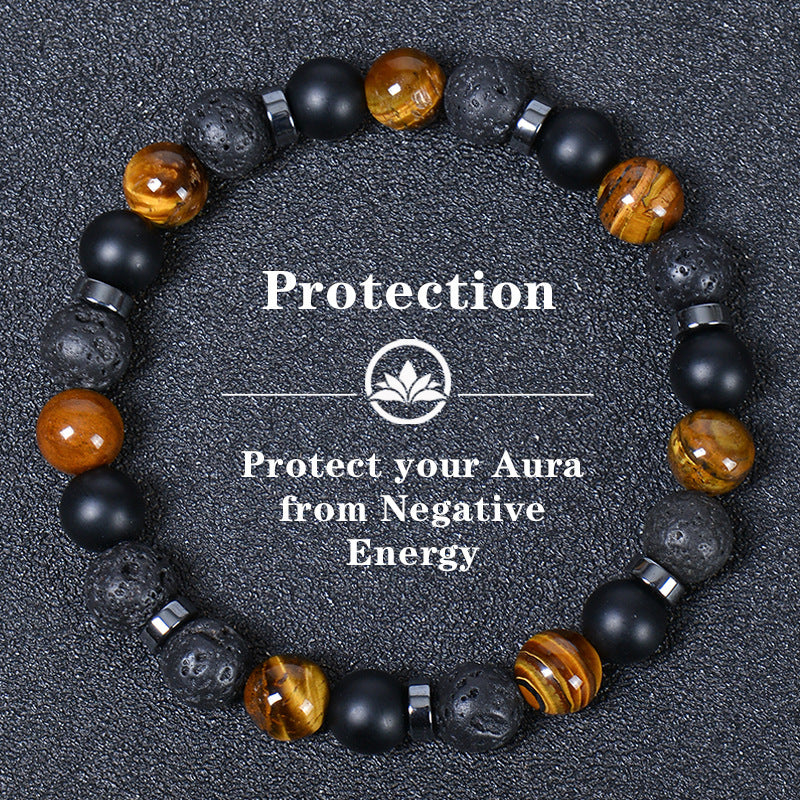 Natural Tiger Eye Obsidian Magnetic Stone Beaded Bracelet Geometric Round Unisex Handmade Jewelry