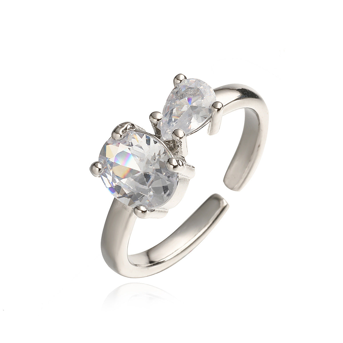 Anello Aperto Geometrico Minimalista da Donna in Ottone con Placcatura in Oro 18K e Intarsio di Zirconi
