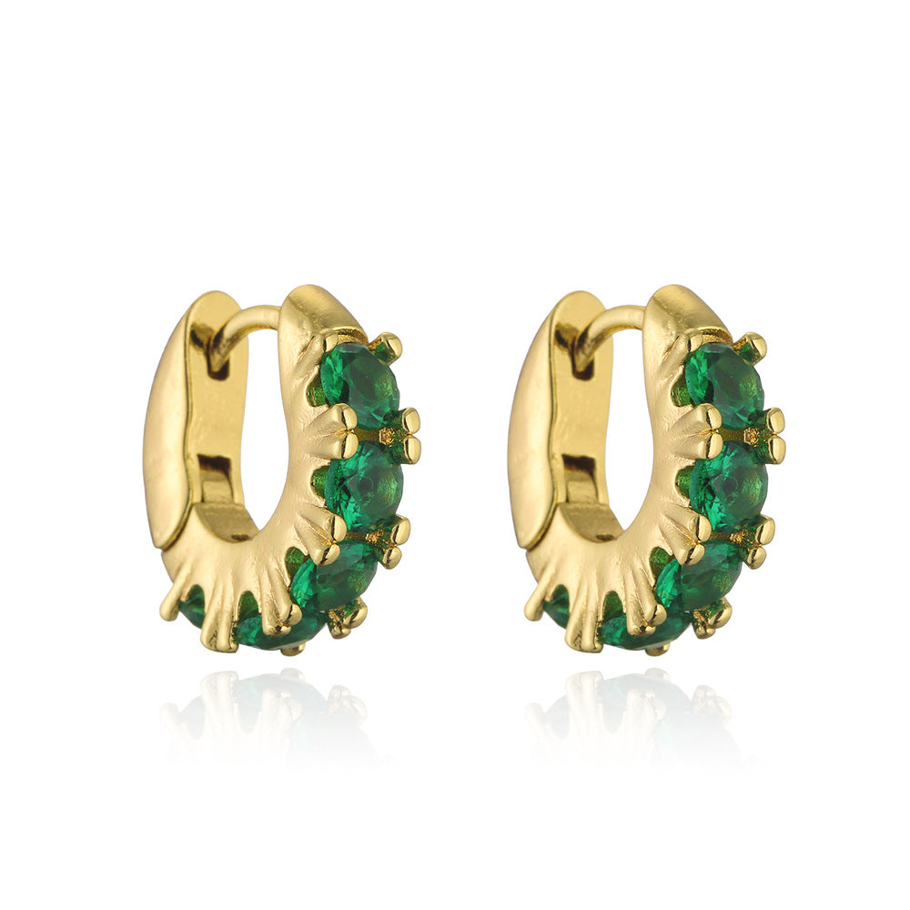 Minimalist Geometric Copper Earrings with 18K Gold Plating and Micro-Pavé Zirconia for Women