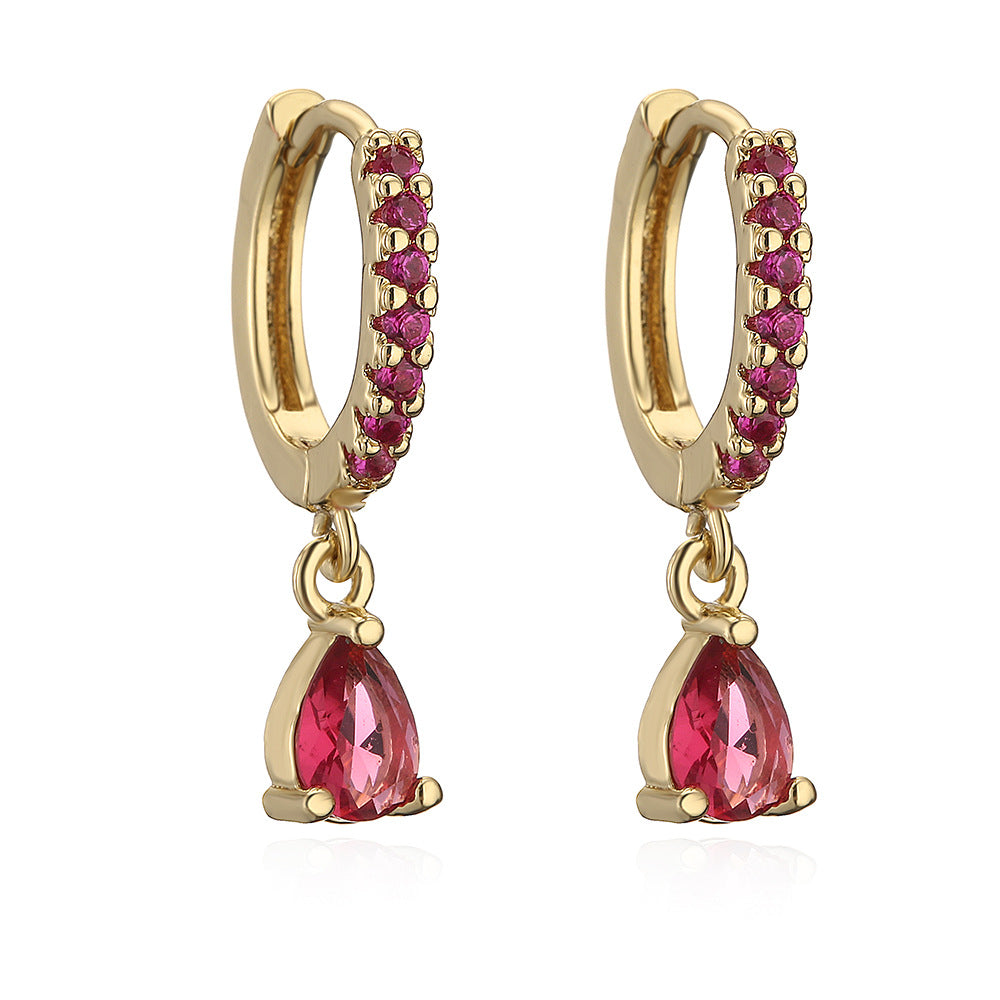 Orecchini Pendenti Geometrici Minimalisti da Donna in Rame Dorato con Zirconi e Design Irregolare