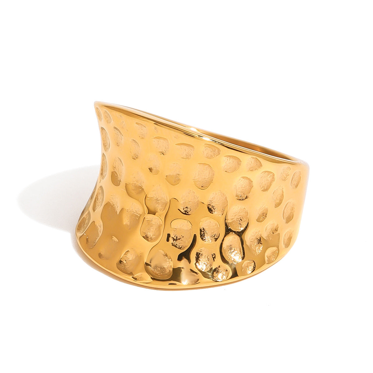 Hammered Textured Plated Stainless Steel Geometric Ring for Women
