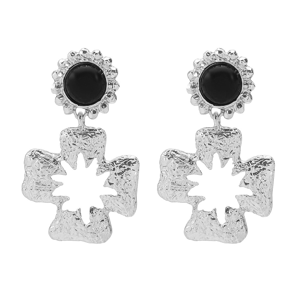 Pendientes de botón cruzados con diseño floral y geométrico de estilo vintage en aleación con acabado galvanizado para mujer