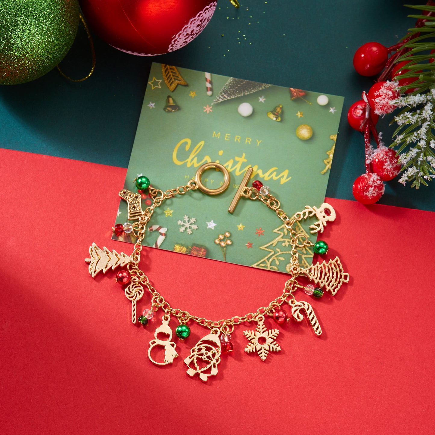 Fashionable Christmas Tree Santa Snowflake Pendant Bracelet for Women Alloy Handmade Holiday Jewelry