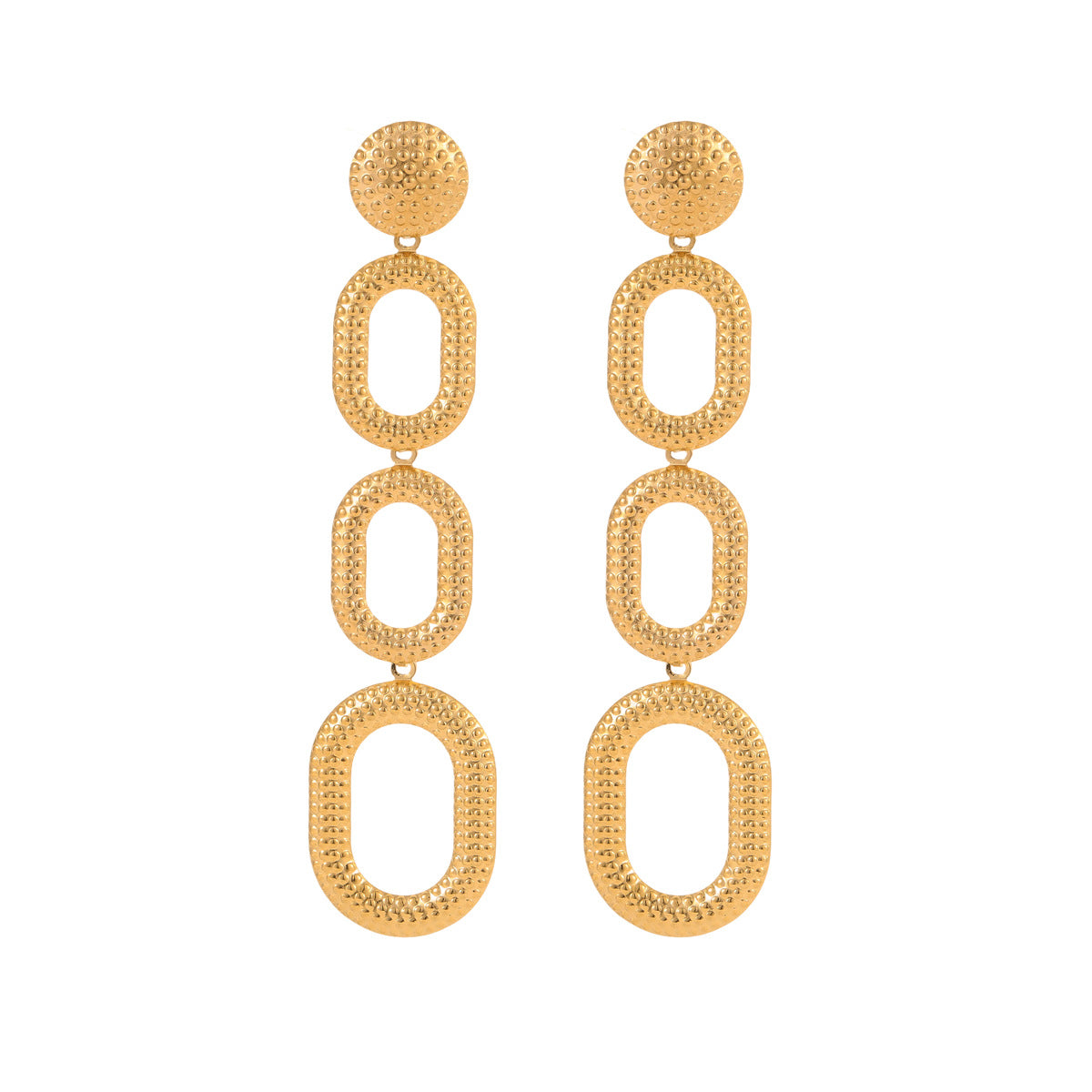 Vintage Style Oval Stainless Steel Earrings with Geometric and Animal Motifs Electroplated for Women