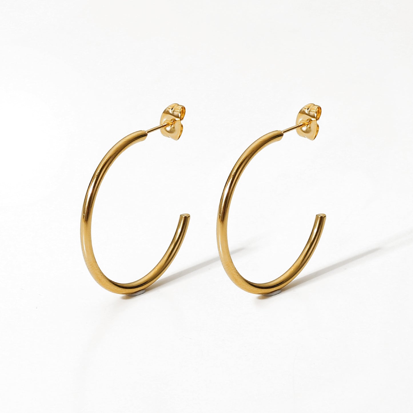Minimalist Geometric C-Shaped Titanium Steel Earrings with 18K Gold Plating for Women