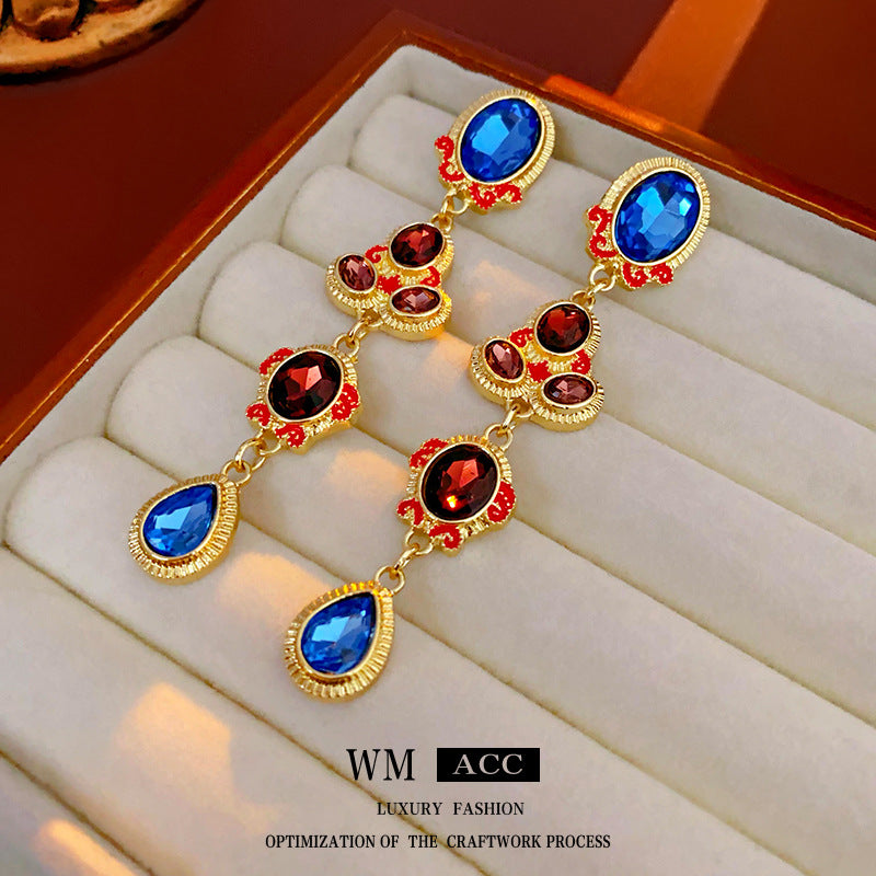 Vintage-Style Geometric Drop Earrings with Rhinestone Inlay on Silver-Plated Alloy Base and Stainless Steel Posts