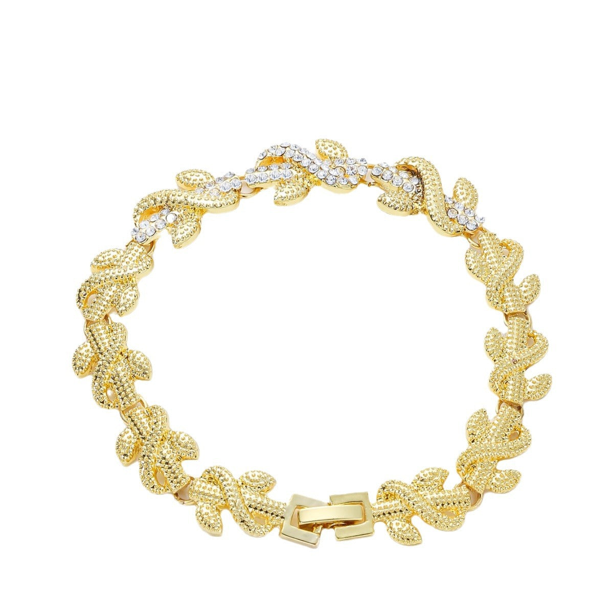 Minimalist Leaf and Diamond-Shaped Rhinestone-Encrusted Zinc Alloy Bracelet for Women and Men