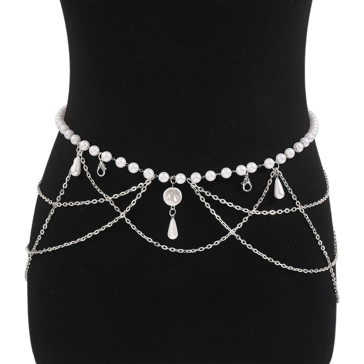 Catenina minimale a tracolla per donna con base in lega e perle simulate, design alla moda dai toni freddi