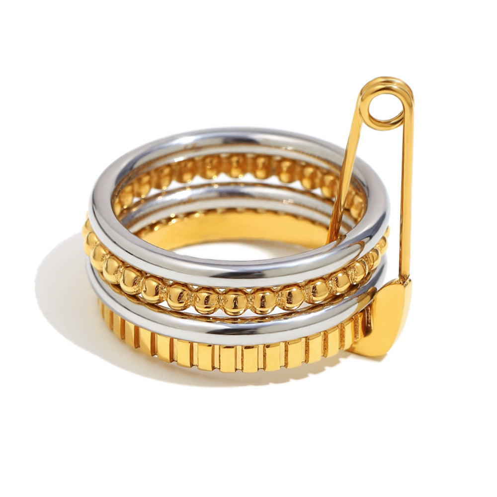 Anello da donna a quattro strati bicolore in acciaio inossidabile placcato oro 18 carati, geometrico minimalista, con un tocco di lusso