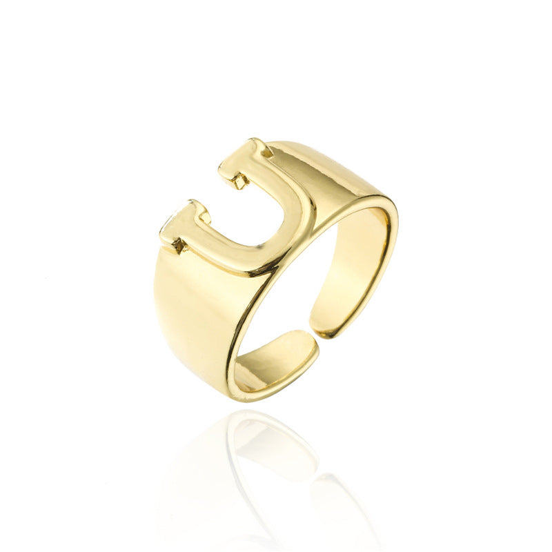 18K Gold Plated Brass Letter Ring Adjustable Open Design for Women
