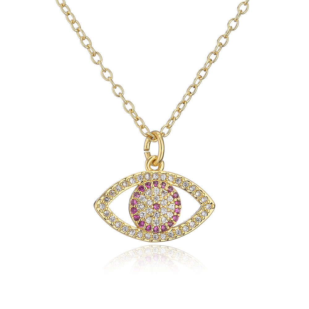 Minimalist Geometric Copper Pendant Necklace with 18K Gold Plating and Zircon Evil Eye Charm for Women