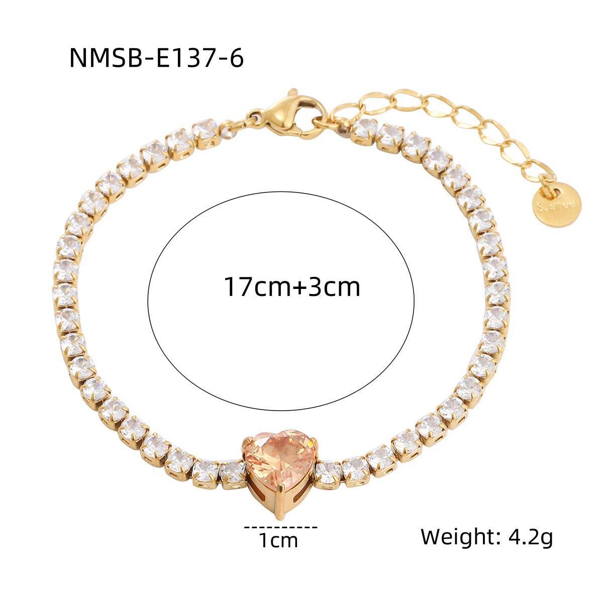 Fashionable Heart-Shaped Titanium Steel Bracelet with 18K Gold Plating and Colorful Zircon for Women