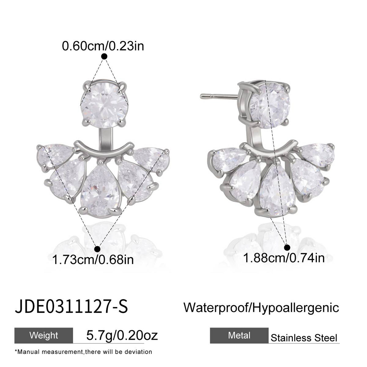 Elegant Geometric Fan Shape Cubic Zirconia Inlay PVD Stainless Steel Earrings for Women