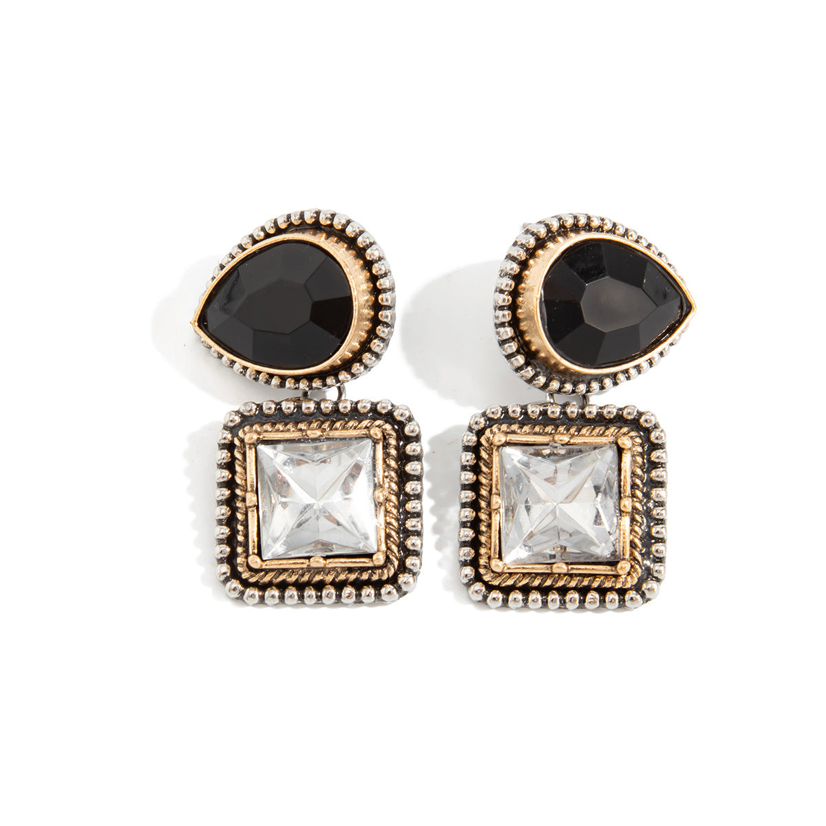 Vintage Luxury Geometric Square Zinc Alloy Plated Rhinestone Earrings for Women