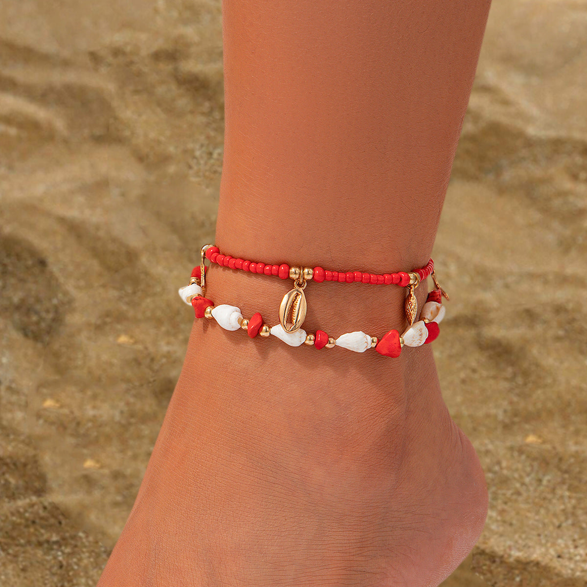 Casual Round Teardrop Acrylic Bead Anklet Set for Women