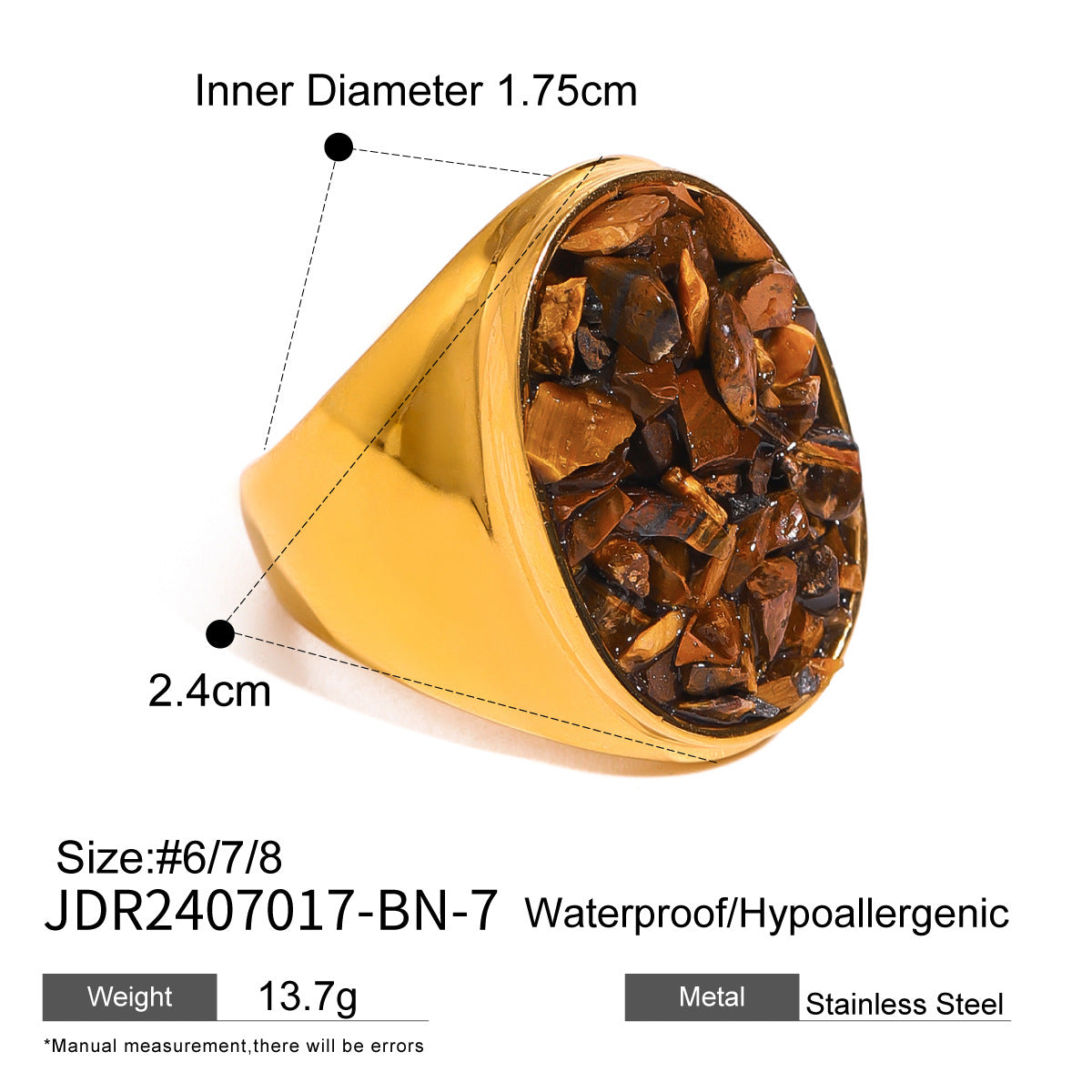 Geometric Stainless Steel Tiger Eye Ring with Plating Finish for Men and Women