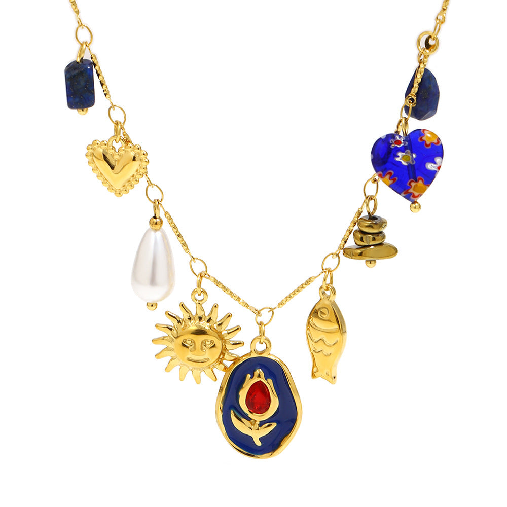 Geometric Stainless Steel Plated 18K Gold Pendant Necklace for Women