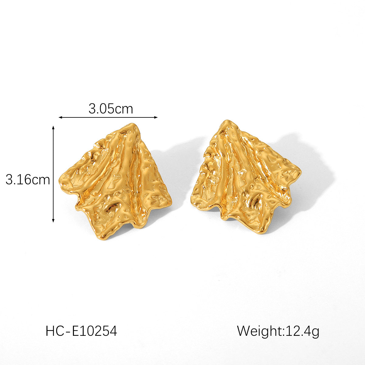 Geometric Stainless Steel Earrings for Women with 18K Gold Plating and Hammered Texture Titanium Steel Finish