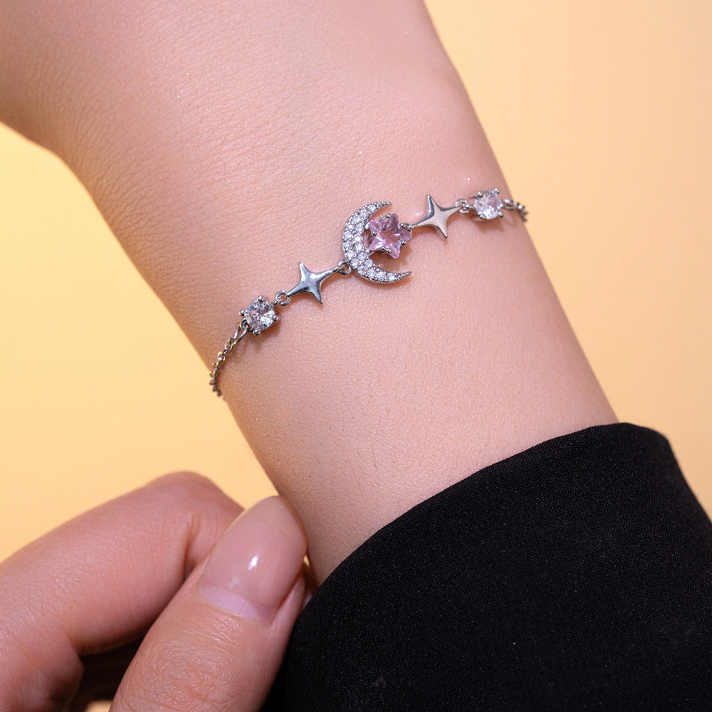 Minimalist Luxury Star-Shaped Titanium Steel Bracelet with Rhinestone Inlay for Women