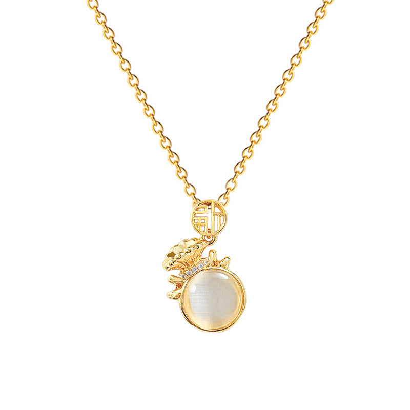Minimalist Lucky Bag Pendant Necklace for Women Stainless Steel Locket Chain with Full Rhinestone Accents and Zodiac Animal Shape