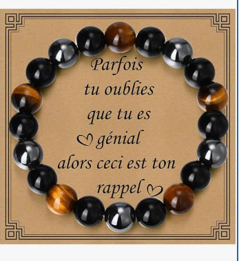 Minimalist 8mm Polished Tiger Eye and Obsidian Beaded Bracelet Unisex Elastic Cord