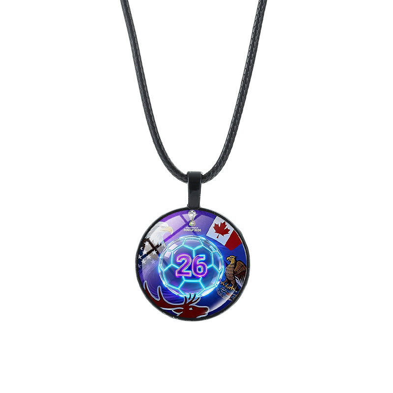 Sporty Geometric Round Crystal Pendant Alloy Plated Necklace Unisex Black Cord Chain
