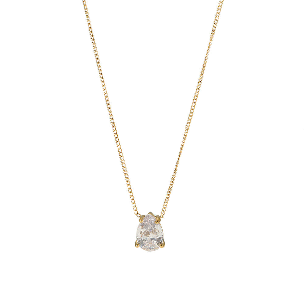 Collana minimalista a goccia in acciaio inossidabile con placcatura in oro 18 carati e ciondolo in zircone bianco da donna