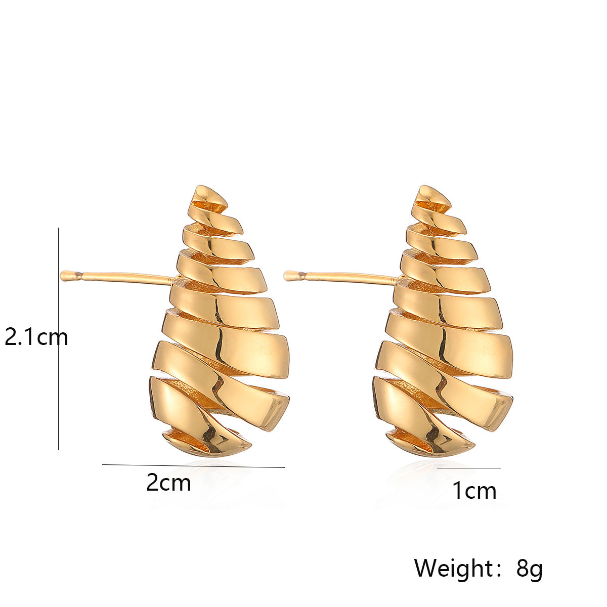 Minimalist Spiral Teardrop Earrings for Women in Copper with Gold Plating and Micro-Pave Setting