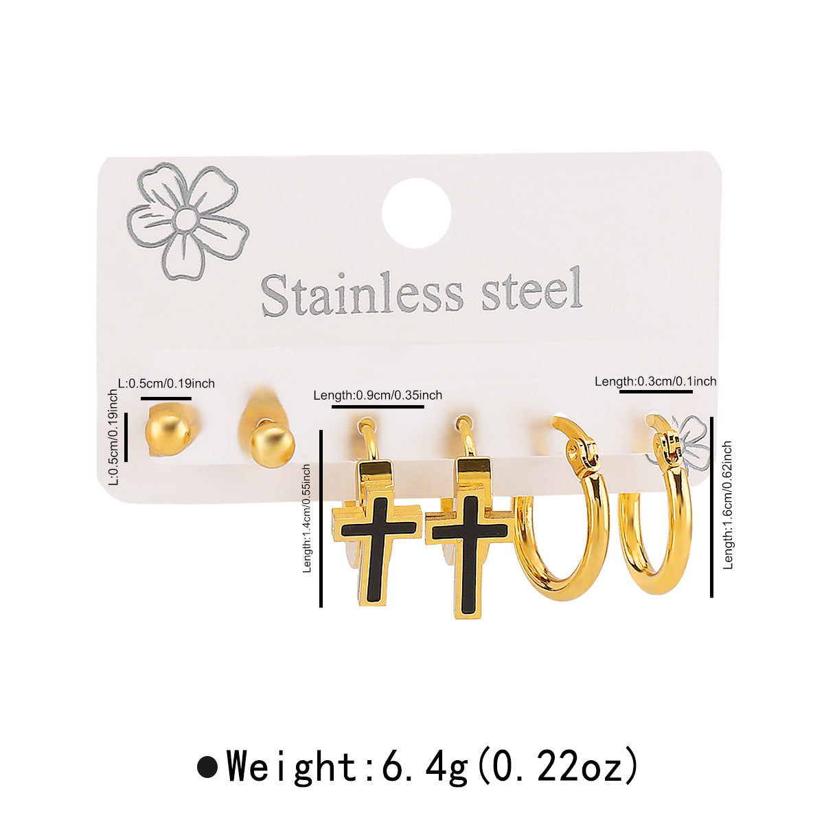 Minimalist Luxury Stainless Steel Geometric and Floral Stud Earrings with Enamel Finish for Women