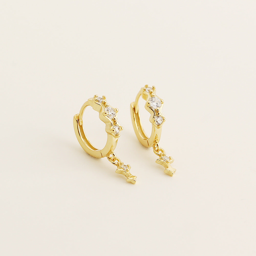 Pendientes de plata de ley S925 geométricos minimalistas con incrustaciones de pedrería para mujer