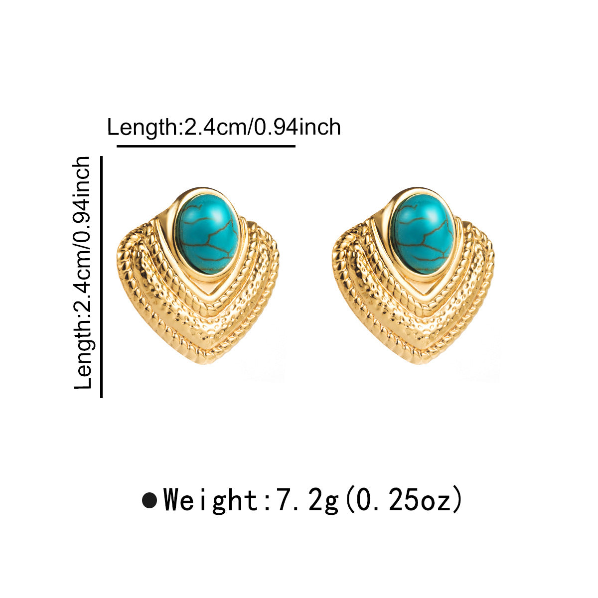 Pendientes de tuerca geométricos minimalistas vintage de acero de titanio con incrustaciones de turquesa y acabado chapado