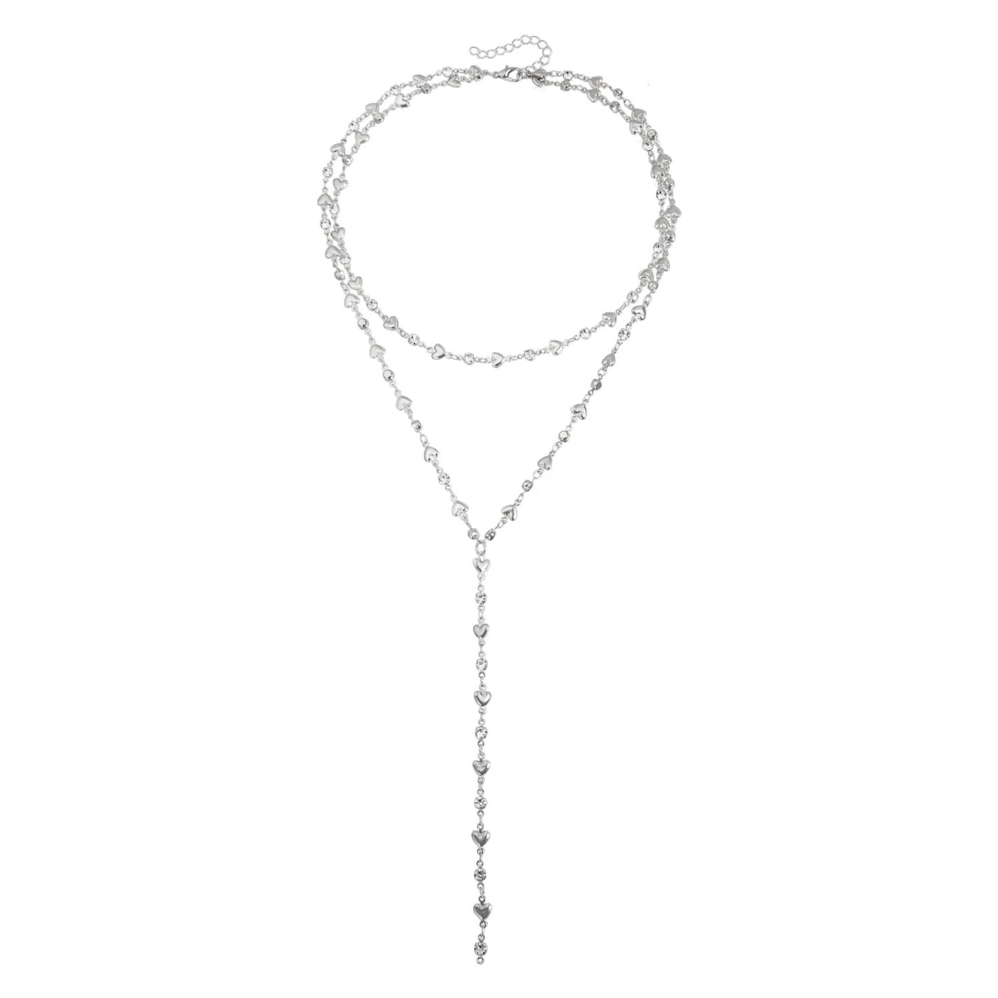Fashion Heart Geometric Rhinestone Plated Alloy Y-Shape Necklace for Women