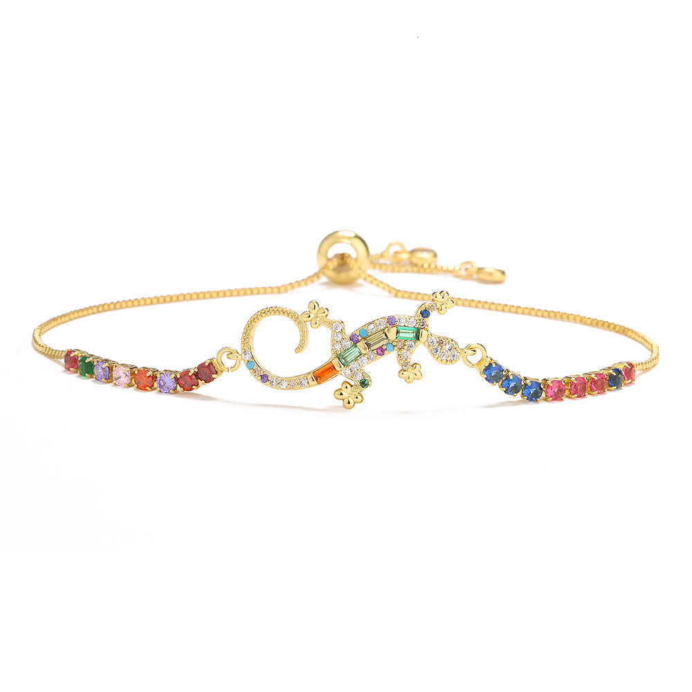 Geometric Style Copper Bracelet with Real Gold Plating and Zircon Inlay for Women