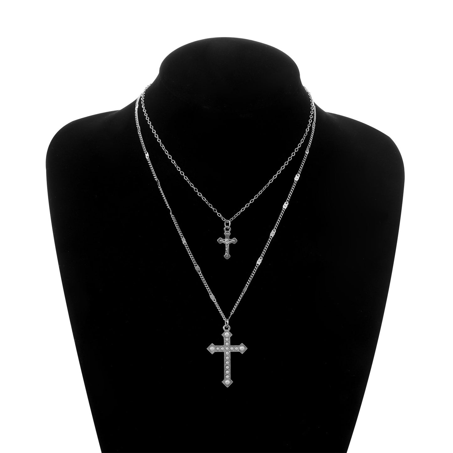 Minimalist Two-Tier Cross Pendant Necklace in Alloy with Plated Finish for Women