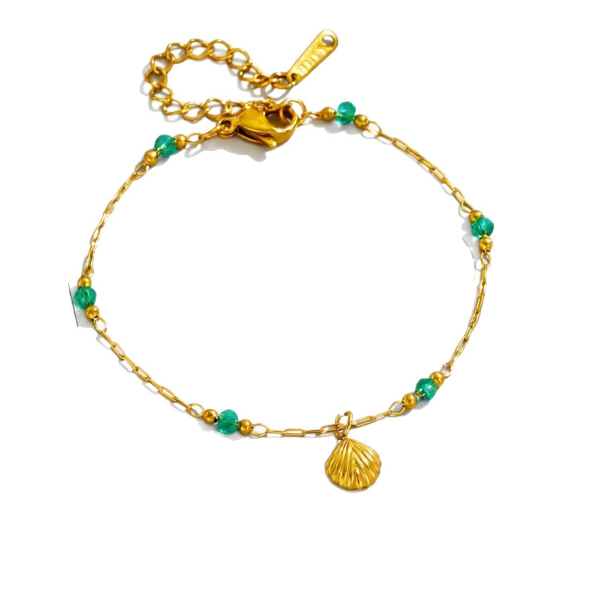Geometric Stainless Steel Gold Plated Shell Bead Anklet for Women