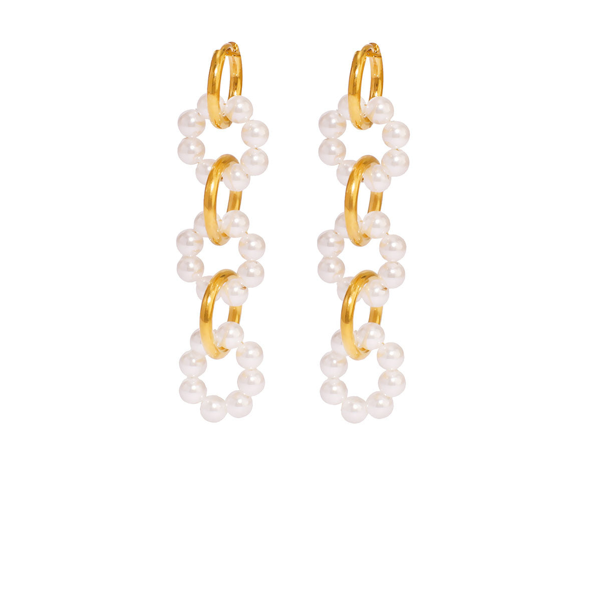 Orecchini da donna geometrici minimalisti in acciaio inossidabile con accenti di perle, placcati sottovuoto con finitura in oro 18 carati