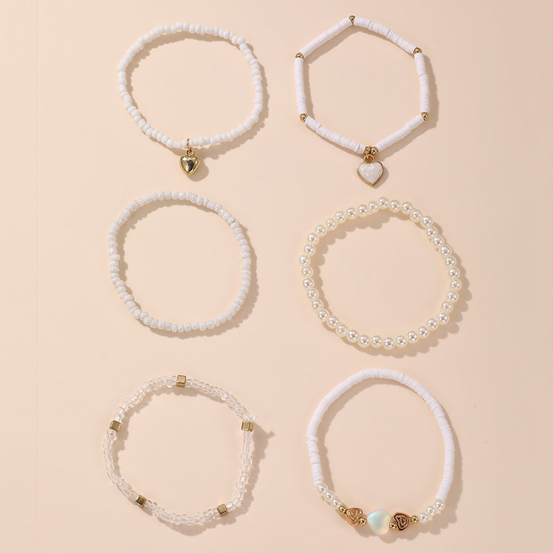 Braccialetto Minimalista Cuore Stella Fiore con Perline in Vetro dai Colori Chiari per Bambini