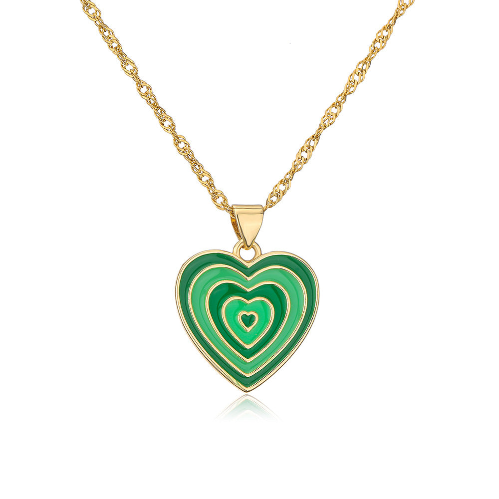 Minimalist Heart-Shaped Enamel Copper Pendant Necklace for Women with 18K Gold Plating