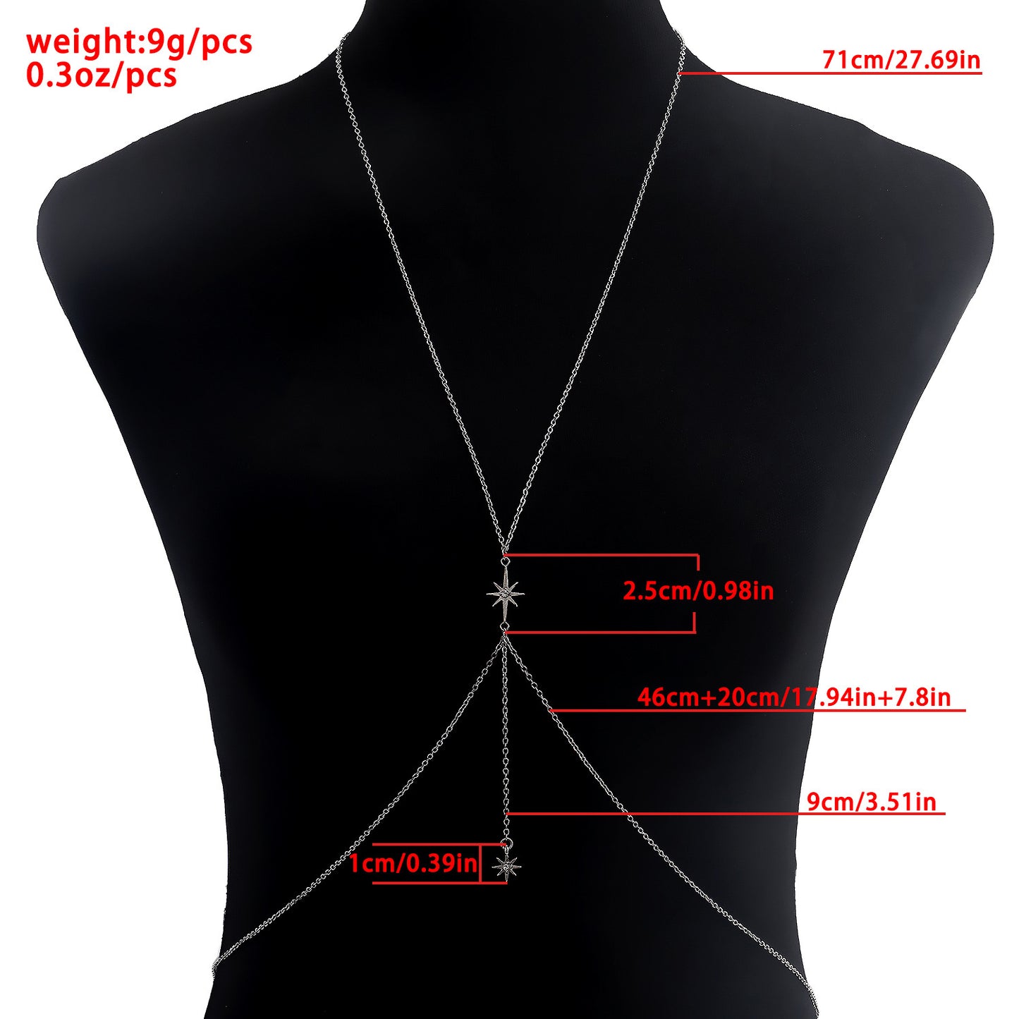 Minimalist Hexagram Body Chain for Women with Alloy Pendant and Plated Finish