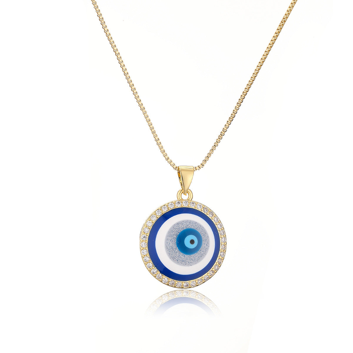 Minimalist Geometric Evil Eye Pendant Necklace in Brass with Gold Plating and Zircon Inlay