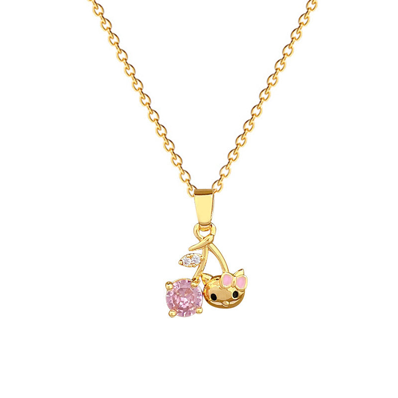 Sweet Luxury Geometric Moon Cartoon Rhinestone Pendant Necklace Titanium Steel Cable Chain for Unisex